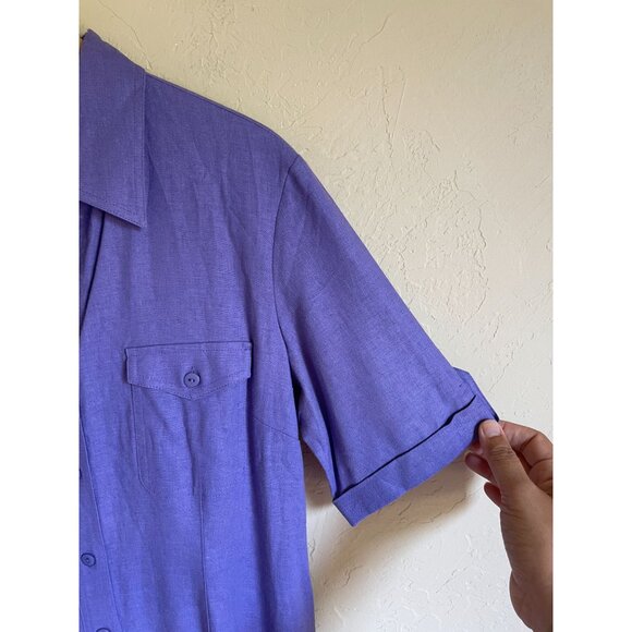 NWOT Serengeti Catalog Rayon Linen Blend Purple Button Front Shirt Dress Maxi Sh - Picture 8 of 9